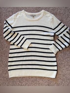 Love Change Italy Pullover Sweater In White Blue Stripe 1X Long Sleeve Knit